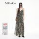 MO&Co.連衣裙砂洗順紆縐雪紡清透微縐肌理虎紋吊帶裙長(cháng)裙MBE3SOK002 雙色虎紋 S 160