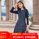 名師路長(cháng)袖連衣裙毛呢拼接冬裝新款通勤簡(jiǎn)約氣質(zhì)修身棉連衣裙 深藍色56 2XL