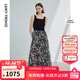 朗姿方領(lǐng)吊帶法式氣質(zhì)高級感長(cháng)裙設計感女夏新款印花連衣裙 夜幕黑色 M