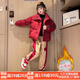 湯靈鼠女童冬裝套裝冬季女孩衣服12歲洋氣加厚短款棉服褲子中大童兩件套 紅色套裝 160碼(建議身高155cm左右)