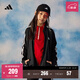 adidas女大童休閑三條紋長(cháng)袖套裝兒童秋季阿迪達斯官方輕運動(dòng) 黑色/白色   164