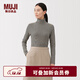 無(wú)印良品（MUJI）女式 起毛 羅紋編織 高領(lǐng)長(cháng)袖T恤 針織衫打底衫女裝25年冬季 黑色條紋 L （165/88A）