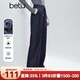 百圖（betu）女裝2025年冬季新款休閑褲抓絨仿牛仔撞色跡線(xiàn)松緊腰褲子2510X03 深牛仔藍 L