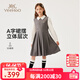 英氏（YEEHOO）兒童裙子女童連衣裙秋季時(shí)尚淑女學(xué)院風(fēng)百褶裙秋裝洋氣中大童裝 百褶老錢(qián)學(xué)院灰色 140