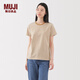 MUJI女式 天竺編織 圓領(lǐng)短袖T恤 上衣打底衫女款25年夏季女裝內搭 暗黃色條紋 BB2P4C5S M (160/84A)