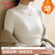 歐迪芬打底衫女士半高領(lǐng)毛衣女加絨針織一體絨寬松內搭秋冬加厚上衣白