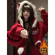 燦圖加絨幽靈貓貓開(kāi)衫衛衣女冬季加絨加厚設計感毛絨圣誕慵懶連帽外套 圣誕紅【加絨】 L