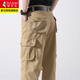 啄木鳥(niǎo)純棉工裝褲男加絨加厚寬松高腰大碼休閑褲戰術(shù)多口袋勞保耐磨長(cháng)褲 卡其色 34 建議145-160斤