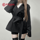 妃衣度（FYDOUL）外套秋冬女英倫風(fēng)短款風(fēng)衣 黑色雙排扣女士外套小個(gè)子秋冬新款 黑色風(fēng)衣 常規 M