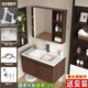 摩柯羅胡桃木色蜂窩鋁合金浴室柜陶瓷一體盆組合太空鋁洗手盆洗手洗漱池 81cm陶瓷盆主柜+豪華美妝鏡柜