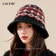 CACUSS漁夫帽女秋冬毛線(xiàn)帽費爾島風(fēng)顯臉小針織保暖盆帽提花帽子女 黑色