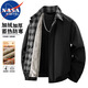 NASA MARVEL棉衣男士秋冬季加絨加厚美式潮流翻領(lǐng)大碼夾克外套 黑色 XL