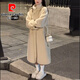 皮爾卡丹（pierre cardin）高級感毛呢外套女秋冬季新款加厚保暖風(fēng)衣中長(cháng)款呢子大衣毛毛外套 S