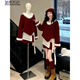 蝶嬌諾（DIEJIAONUO）紅色新年戰袍圣誕連衣裙子女裝2025年冬季新款韓系氛圍感穿搭女 兩件套+屁簾 S