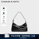 CHARLES&KEITH柔軟拉鏈式褶皺單肩包腋下包包女包女士生日圣誕禮物CK2-40782472 Noir黑色 S