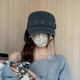 爾山集 鴨舌帽女牛仔帽子秋冬季百搭水洗做舊棒球帽女款鉚釘平頂大帽檐 均碼