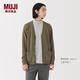 MUJI男式 羊毛可水洗高針距V領(lǐng)開(kāi)衫 男士針織衫毛衣25年冬季 AA0PHA5A 卡其綠 M  (170/92A)