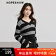 紅袖撞色黑灰條紋針織衫冬季新款女裝收腰正肩V領(lǐng)高級感氣質(zhì)上衣 灰條711 M