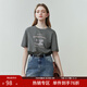范思藍恩夏季縫紉機印花短袖t恤女春夏新款韓版寬松短袖上衣女T恤 煙灰色 M