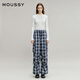 moussy 2026早春新品復古工裝風(fēng)大口袋格紋闊腿長(cháng)褲028IAA31-1035 025花紋黑色 M