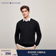 Tommy Hilfiger【純色V領(lǐng)】秋冬男裝純棉商務(wù)休閑簡(jiǎn)約繡標打底衫針織衫毛衣 【小V領(lǐng)繡標毛衣】-黑色083 M （推薦：135-150斤）