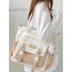 途尊包包女大學(xué)生手拎補課包少女大容量單肩休閑百搭斜挎包帆布手提袋 卡其色-【防潑水】 包包+胖云朵【送徽章】