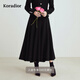 珂萊蒂爾秋季款法式優(yōu)雅100綿羊毛過(guò)膝保暖A型中厚半身裙 黑色 M