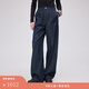 Fabrique原色天絲牛仔明線(xiàn)大口袋休閑褲女秋季新品 深藍 M