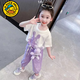 G.duck女小童運動(dòng)套裝夏季2025新款女寶寶兒童短袖褲子純棉小女孩衣服 紫羅蘭 100