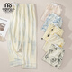 莫代爾孕婦睡褲托腹褲純棉春秋長(cháng)褲寬松大碼可調節月子產(chǎn)后家居褲可外穿 06孕婦褲1杏色豎條 XL [建議體重125-145斤]