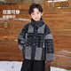 布丁哈魯【雙面穿】男童棉服外套冬季新品中大童復古印花外套兒童寬松上衣