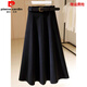 皮爾卡丹毛呢半身裙秋冬新款a字裙女高腰遮垮顯瘦中長(cháng)款傘裙大擺裙 黑色長(cháng)裙160以上 (85CM左右) 半松緊拉鏈款隨機發(fā) XL 建議115-130斤