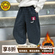 G.duck小黃鴨男童加絨褲子秋冬2025新款格子衛褲小男孩加厚休閑束腳褲 黑色 加絨加厚 120 (建議105-115cm 5-6周歲)