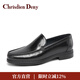克雷斯丹尼（Chrisdien Deny）男鞋胎小牛皮商務(wù)休閑皮鞋套腳通勤一腳蹬皮鞋樂(lè )福鞋 黑色GKFN901N1J 42 (260mm) 比國內碼大一碼