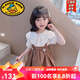 G.duck2女童童裝女寶寶3歲夏季4背帶裙套裝兒童裙子夏天5連衣裙女孩衣服 N85-深棕色襯衫+背帶裙 110 cm 適合100-110cm年齡4-5歲