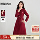 尚都比拉撞色花邊小香風(fēng)連衣裙女秋季圓領(lǐng)收腰顯瘦厚粗花呢裙優(yōu)雅中長(cháng)裙