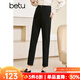 betu百圖女裝2022秋冬新款休閑褲氣質(zhì)通勤款高腰西褲褲子煙管顯瘦直筒休閑褲女2210T67 黑色 M
