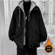 妙奕嘉男士冬季外套衣服男裝毛呢大衣男短款高級感韓版百搭呢子加厚外套 假兩件毛呢大衣【黑色】 2XL 【建議130-145斤】