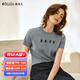 Olrain歐芮兒2025新款夏季貓咪趣味繡花正肩簡(jiǎn)約短袖T恤女上衣 灰色 M