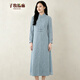 子牧棉麻2026春裝 女文藝復古氣質(zhì)文藝范中式長(cháng)袖顯瘦中長(cháng)款連衣裙Y 灰藍色 L (建議105-115斤)
