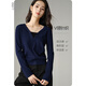 晚白【新品】2026春季氣質(zhì)設計感假兩件上衣通勤溫柔舒適套頭針織衫女 深藍色 M