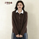子牧棉麻秋裝 女新中式盤(pán)扣外套寬松長(cháng)袖百搭圓領(lǐng)針織開(kāi)衫上衣5637 咖啡色 均碼 （建議95-140斤）