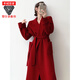 鄂爾多斯市產(chǎn)羊絨大衣女高端紅色雙面絨秋冬新款長(cháng)款純羊毛呢外套 首圖紅色系帶 L