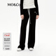 MO&Co.【保暖面料】撞色抽繩松緊腰寬松長(cháng)直筒闊腿休閑褲軟糯風(fēng) 黑色 M 165