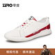 零度Zero男鞋休閑鞋男新款休閑真皮透氣皮鞋男士低幫鞋子男百搭小白鞋 白紅 40