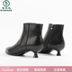 啄木鳥(niǎo)真皮短靴尖頭細跟3厘米低跟黑色秋冬高跟鞋加絨貓跟裸靴工裝女靴 黑色側拉鏈3厘米非真皮絨里 34