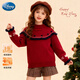迪士尼（Disney）兒童紅色毛衣秋冬款針織衫女童圓領(lǐng)新年紅加厚保暖上衣毛線(xiàn)衣140