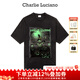 Charlie Luciano人物稻草夢(mèng)境夜光做舊T恤新款92853情侶男女同款cl短袖男潮 黑色 XS 160