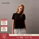 Calvin KleinJeans25夏季女士刺繡字母休閑通勤ck凈色純棉圓領(lǐng)短袖T恤上衣 UB1-太空黑 XS