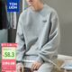 唐獅（TonLion）2023華夫格長(cháng)袖T恤男裝寬松圓領(lǐng)衣服潮流重磅t打底衫 冷淺灰 M 